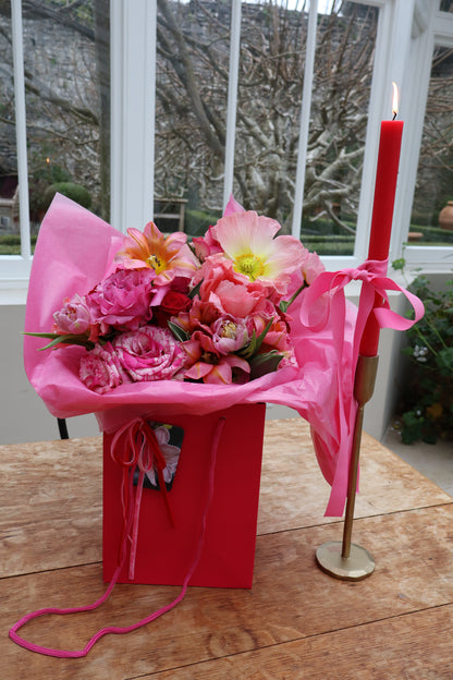 Valentines Pink & Red Hand Tied Bouquet