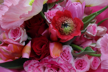 Valentines Pink & Red Hand Tied Bouquet